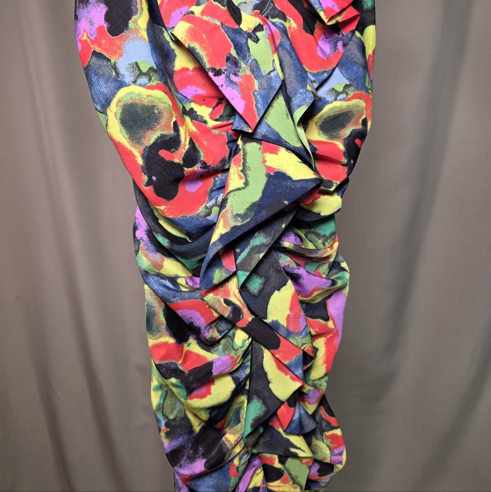 24. Rachel Roy Multi Colour Neon Print Dress Size 4 P2P 15-16 L 34 - Picture 4 of 7